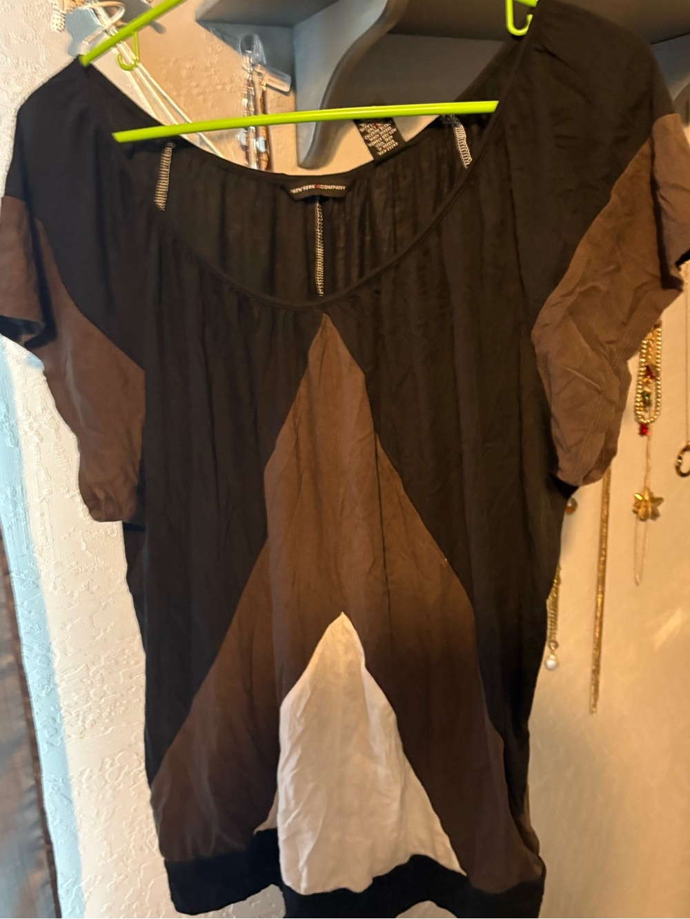 Women’s Colorblock Short Sleeve Top in Black, Brown & Cream